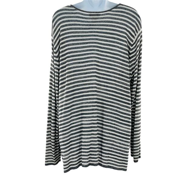 Doncaster Gray White Stripe Zig Zag Silk Trim Button Down Silk Cardigan Plus 3W - Picture 3 of 10